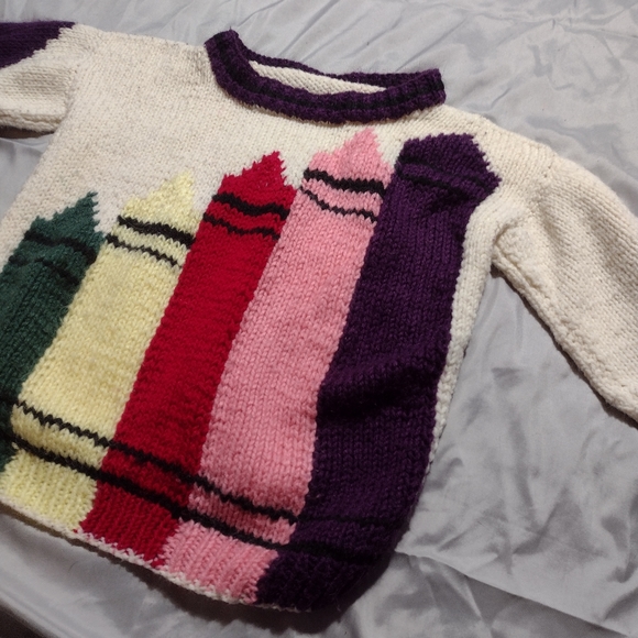 Vintage Children's Hand Knitted Long Sleeve Crayon Sweater - Picture 2 of 8